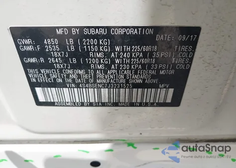 2018 Subaru Outback 3.6R Limited from USA, damaged, VIN 4S4BSENC7J3231525